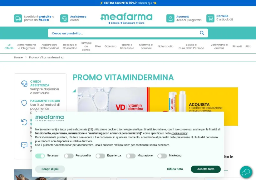 Schermata della pagina offerta di MeaFarma