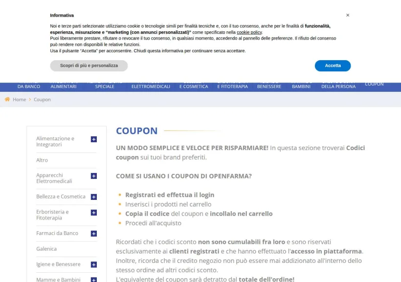 Schermata della pagina offerta di Openfarma