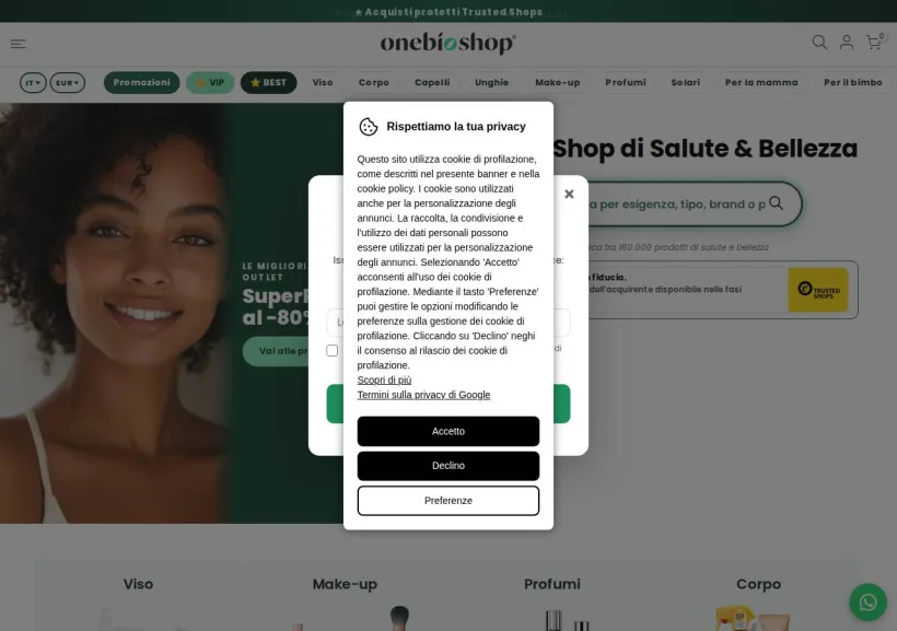 Schermata della pagina offerta di OneBioShop_International