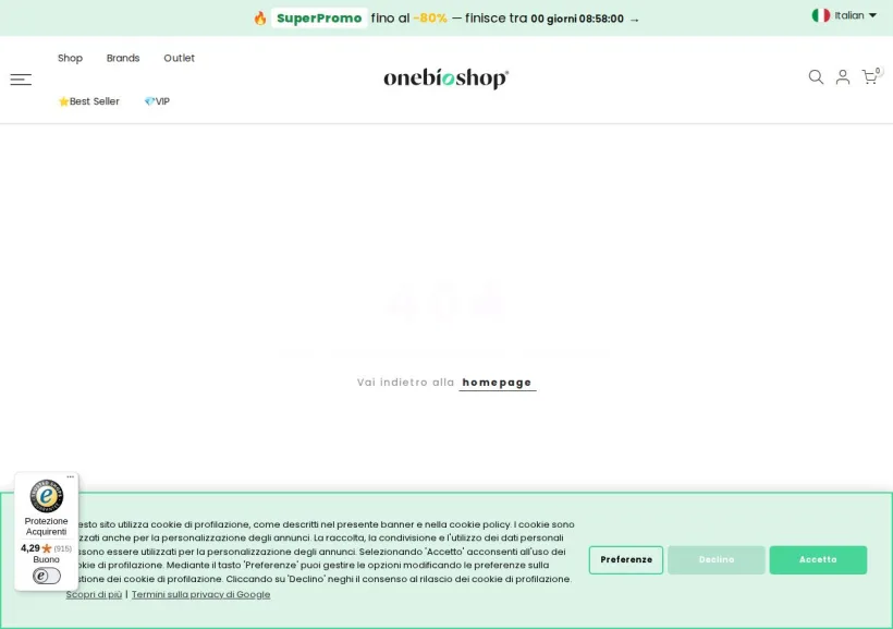 Schermata della pagina offerta di OneBioShop_International