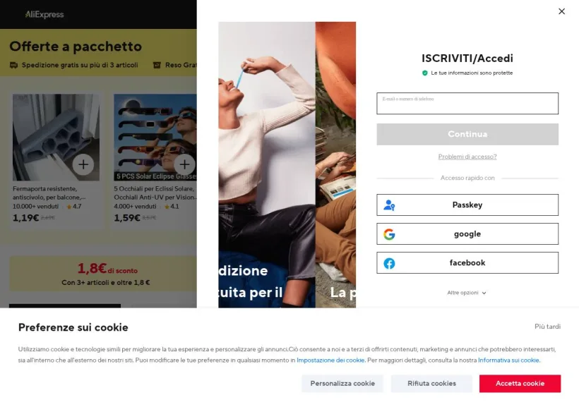 Schermata della pagina offerta di AliExpress