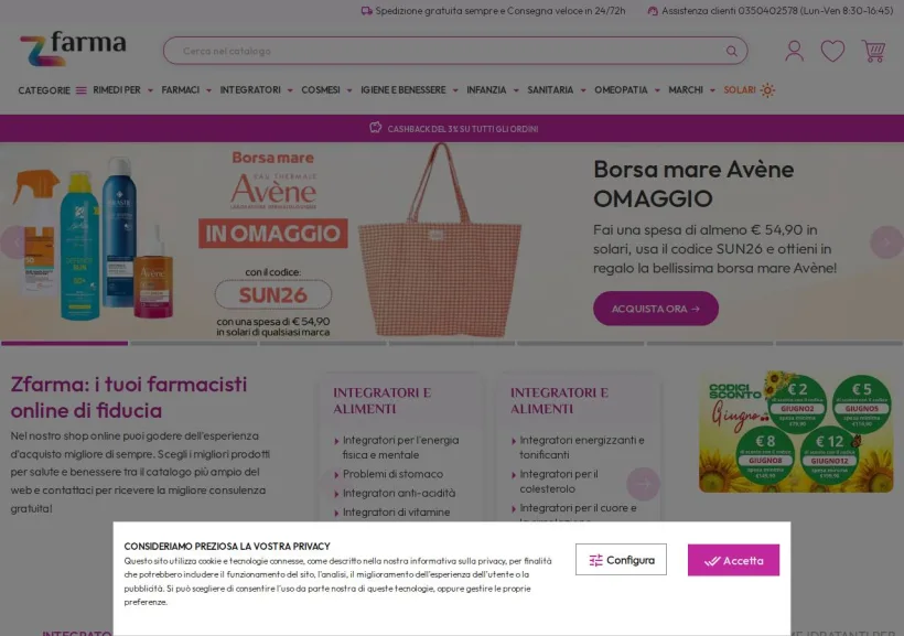 Schermata della pagina offerta di Farmaciabianca