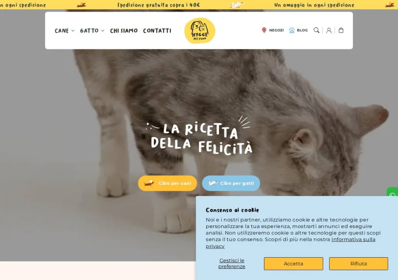 Schermata della pagina offerta di Hygge petfood