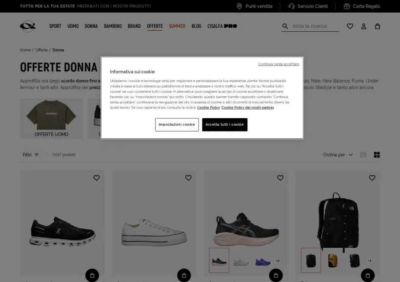 Schermata della pagina offerta di Cisalfa
