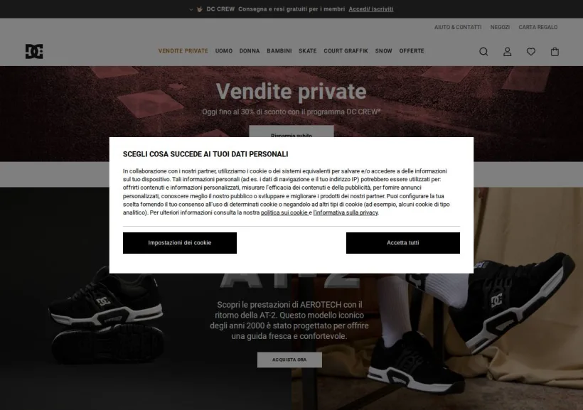 Schermata della pagina offerta di DC Shoes