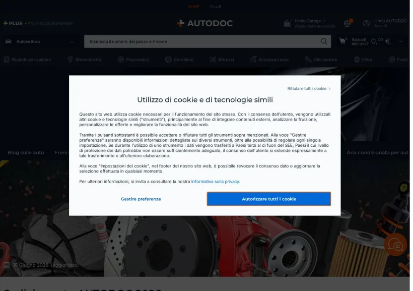 Schermata della pagina offerta di Autodoc