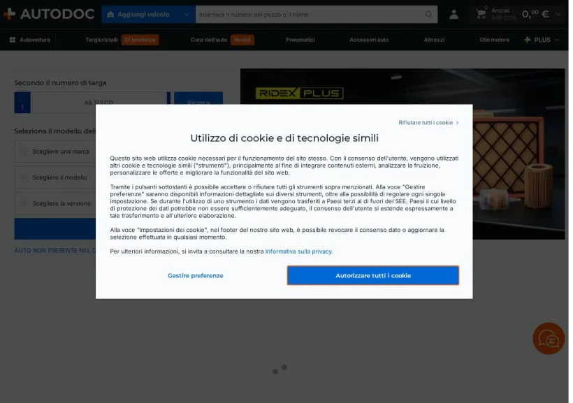 Schermata della pagina offerta di Autodoc