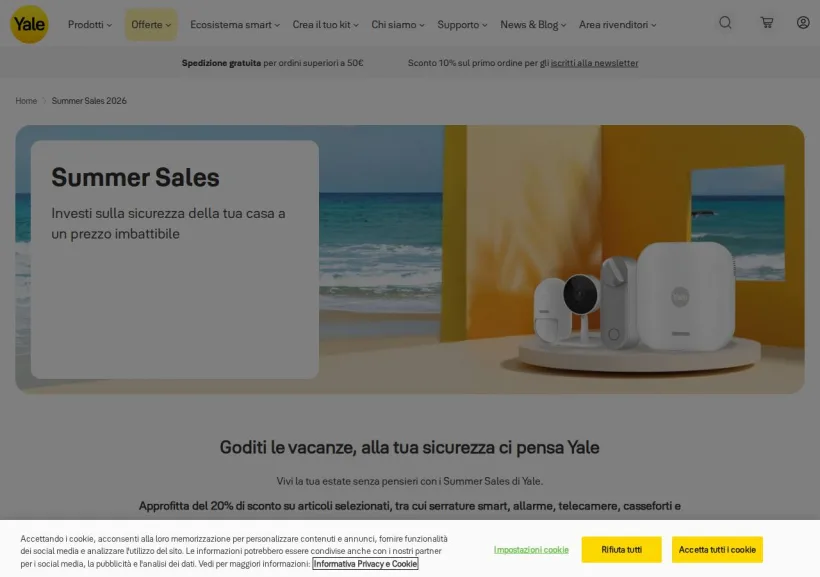 Schermata della pagina offerta di YaleHome
