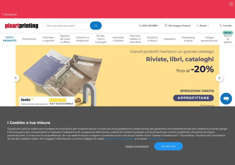 Schermata della pagina offerta di Pixartprinting