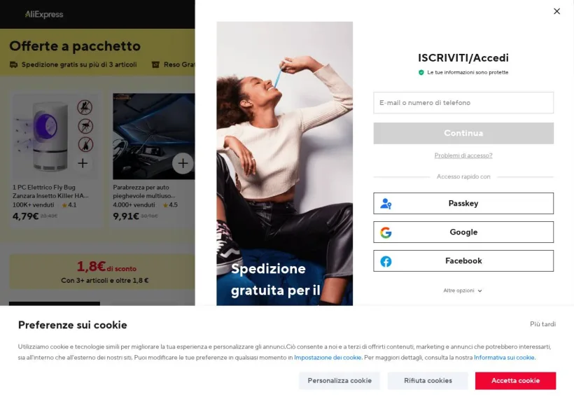Schermata della pagina offerta di AliExpress