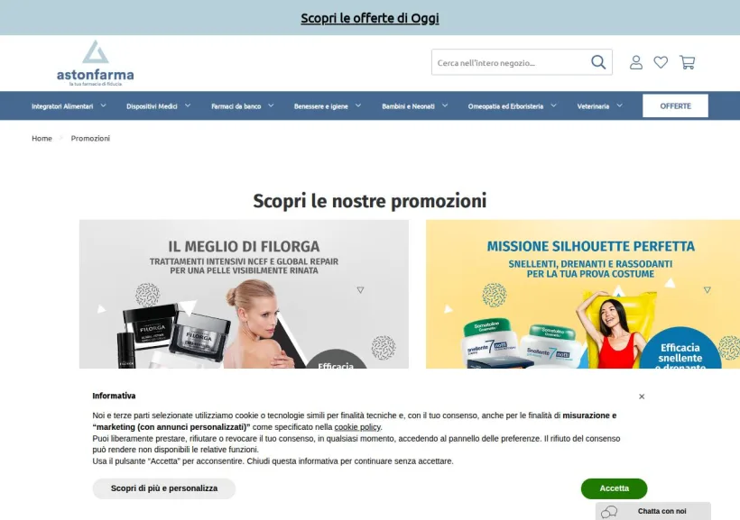Schermata della pagina offerta di Astonfarma