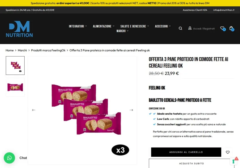 Schermata della pagina offerta di DM Nutrition