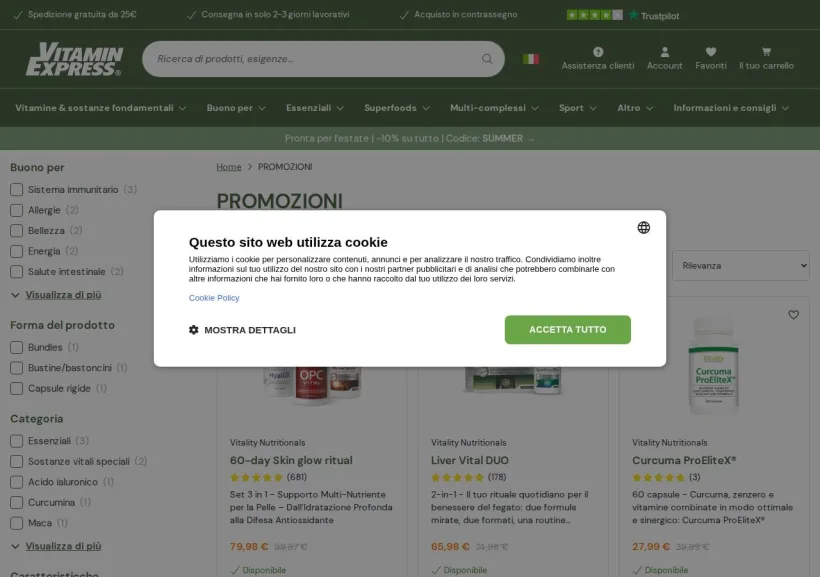Schermata della pagina offerta di Vitamin Express