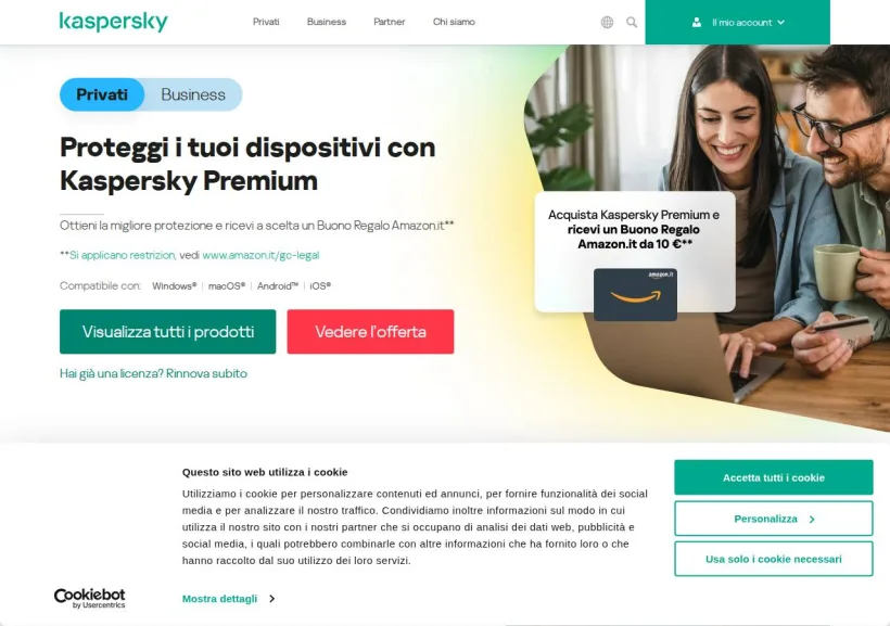 Schermata della pagina offerta di Kaspersky