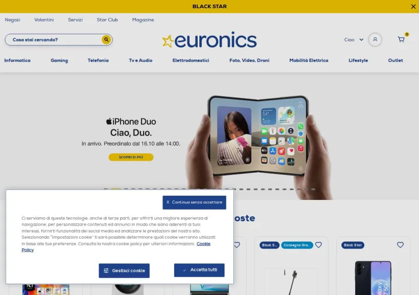 Schermata della pagina offerta di Euronics