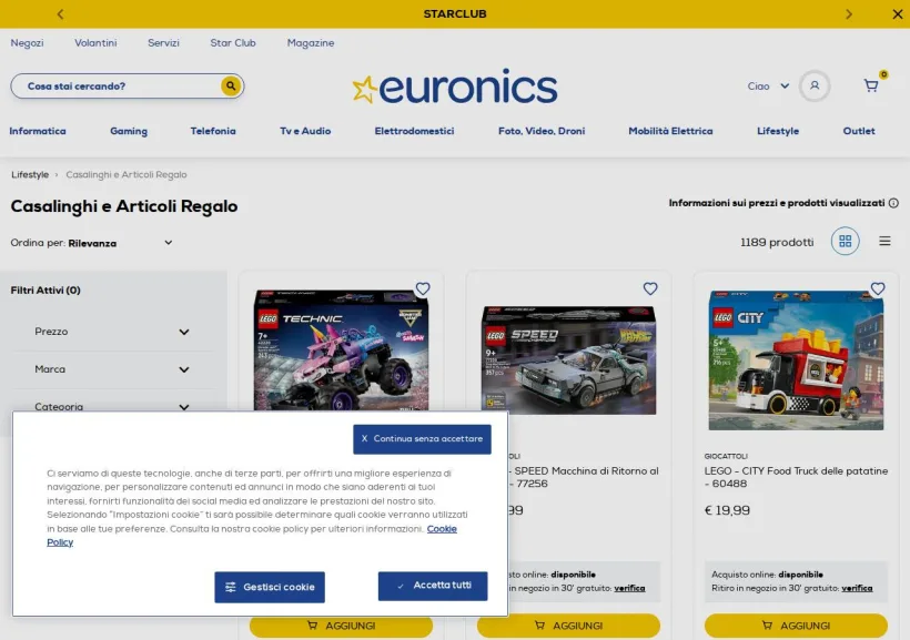 Schermata della pagina offerta di Euronics
