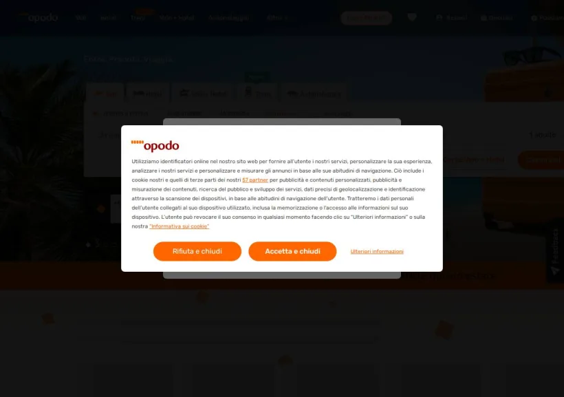 Schermata della pagina offerta di Opodo