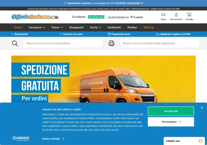 Schermata della pagina offerta di OfferteCartucce
