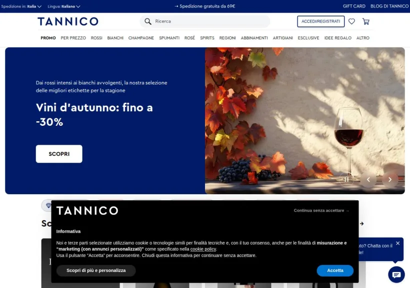 Schermata della pagina offerta di Tannico