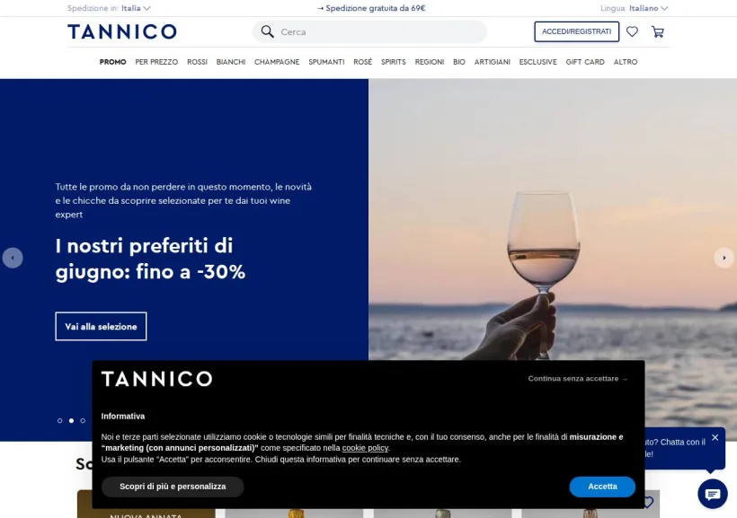 Schermata della pagina offerta di Tannico