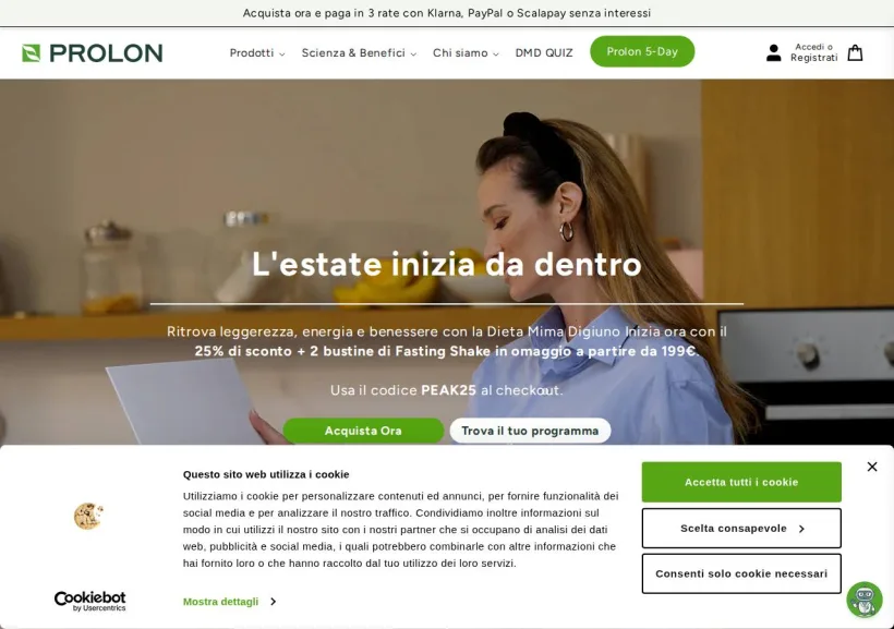 Schermata della pagina offerta di Prolon