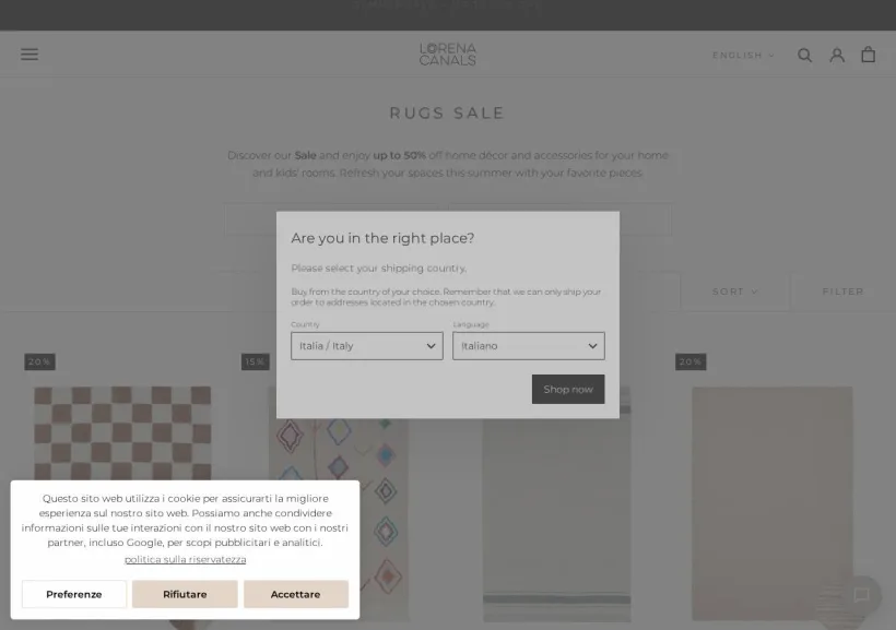 Schermata della pagina offerta di Lorena Canals