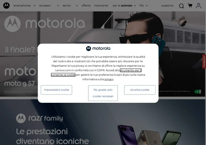 Schermata della pagina offerta di Motorola