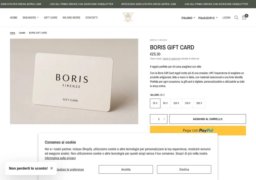 Schermata della pagina offerta di Boris Firenze