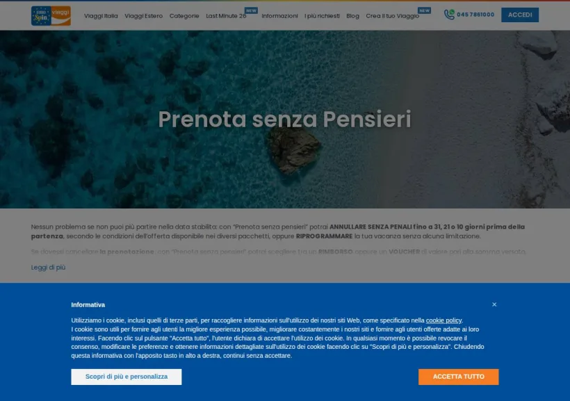 Schermata della pagina offerta di Eurospin Viaggi