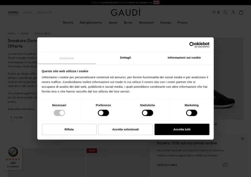 Schermata della pagina offerta di Gaudì