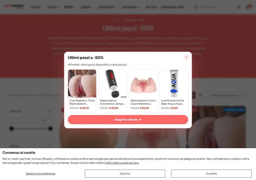 Schermata della pagina offerta di Sexomania