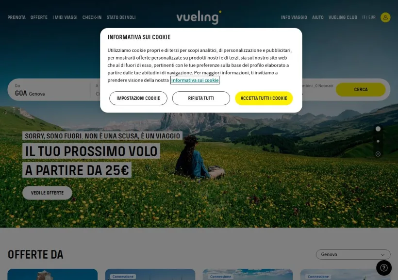 Schermata della pagina offerta di Vueling
