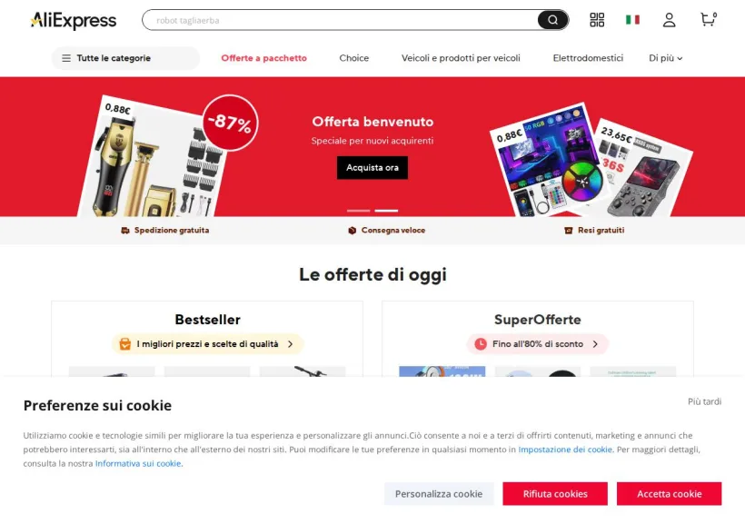 Schermata della pagina offerta di AliExpress