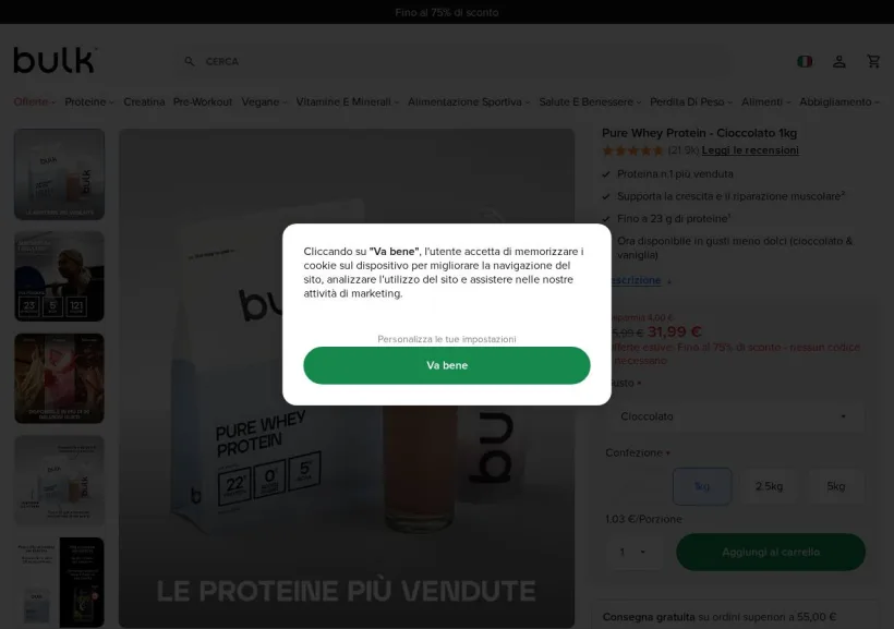 Schermata della pagina offerta di Bulk UK