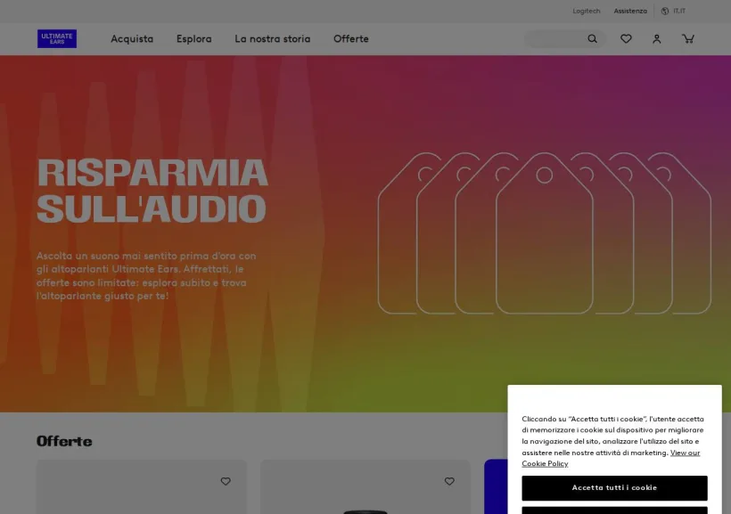 Schermata della pagina offerta di Ultimate Ears