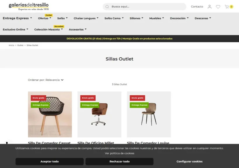 Schermata della pagina offerta di Galerias del Tresillo