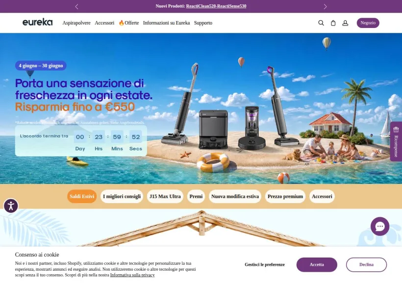 Schermata della pagina offerta di Eureka