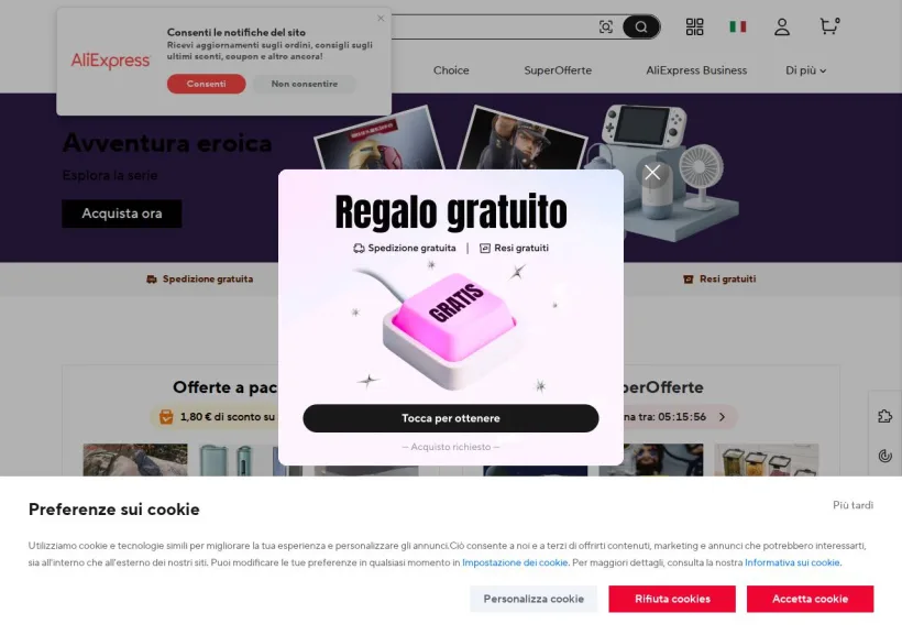 Schermata della pagina offerta di AliExpress