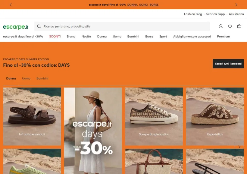 Schermata della pagina offerta di Escarpe.it