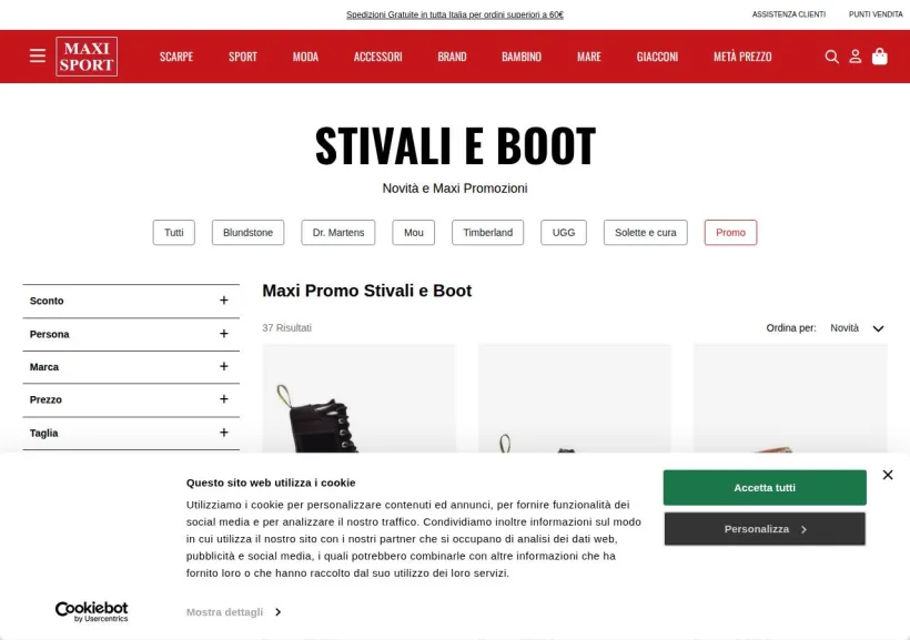 Schermata della pagina offerta di Maxi Sport