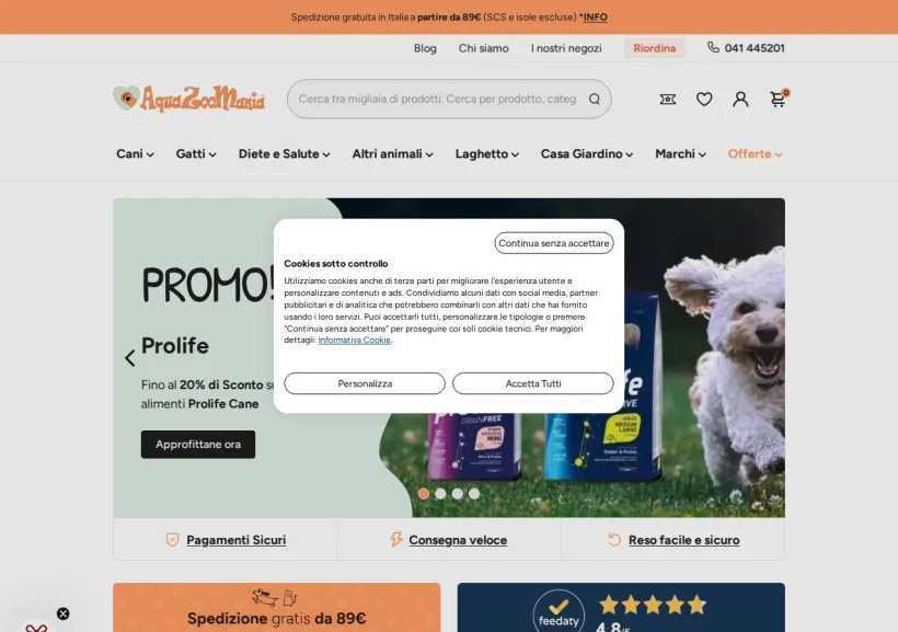 Schermata della pagina offerta di AquaZooMania