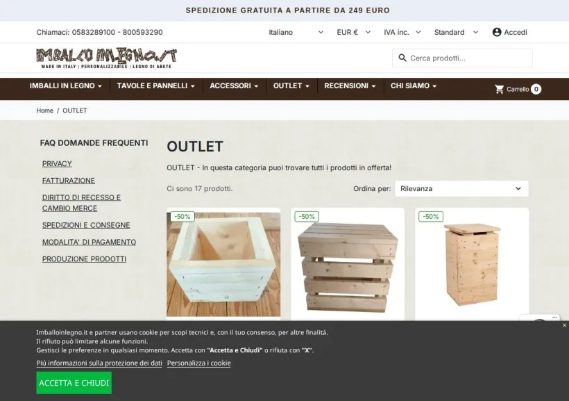 Schermata della pagina offerta di Imballoinlegno.it