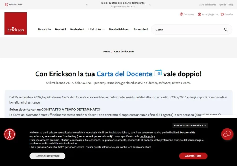 Schermata della pagina offerta di Erickson