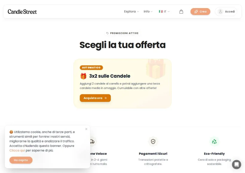 Schermata della pagina offerta di Candle Street