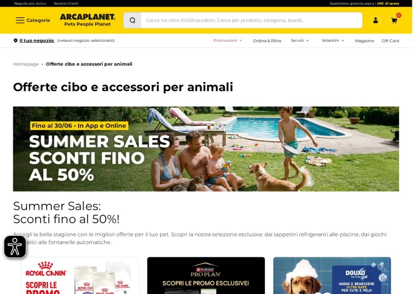 Schermata della pagina offerta di Arcaplanet