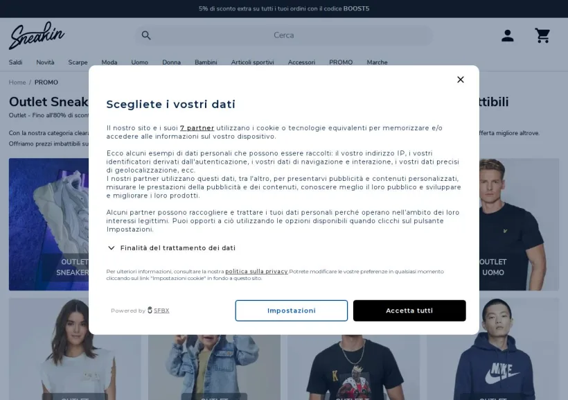 Schermata della pagina offerta di Sneakin