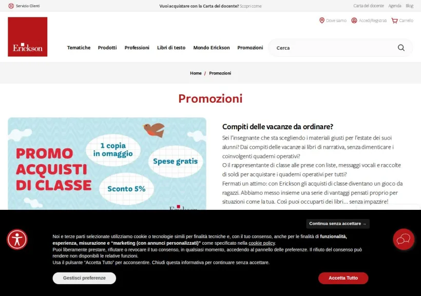 Schermata della pagina offerta di Erickson
