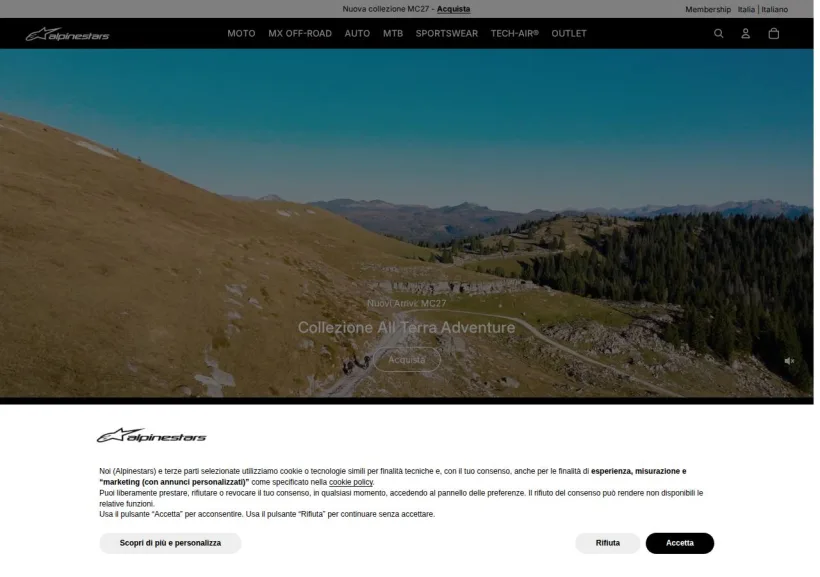Schermata della pagina offerta di Alpinestars