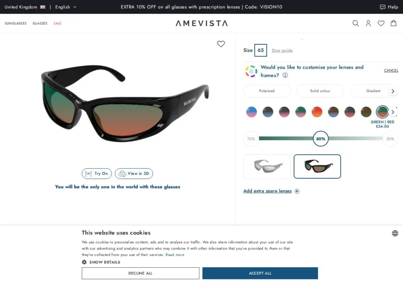 Schermata della pagina offerta di Amevista