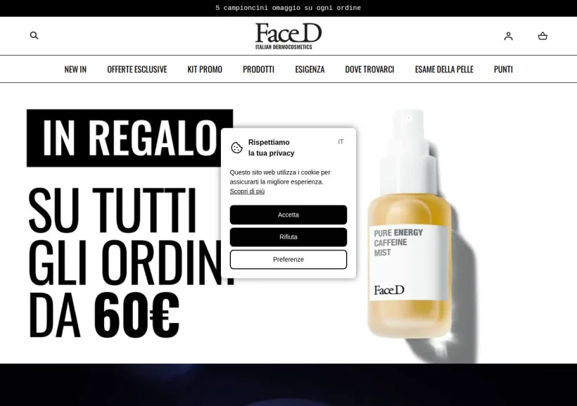 Schermata della pagina offerta di FaceD